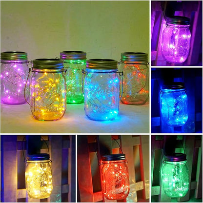 Solar Light for Mason Jars 20 LED Outdoor Fairy String Light Lids with Hangers for Jar Lantern Waterproof Rust Resist for Patio Lawn Garden Decor No Jars 10 Pack (Red, Blue, Green, Purple,Yellow)