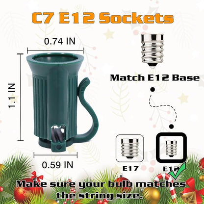 25FT C7 Light String Christmas Stringer, E12 Christmas Sockets 12" Spacing, C7 Stringer Set Green Outdoor String Light for Wedding Patio Event Lighting Decor, Green Wire