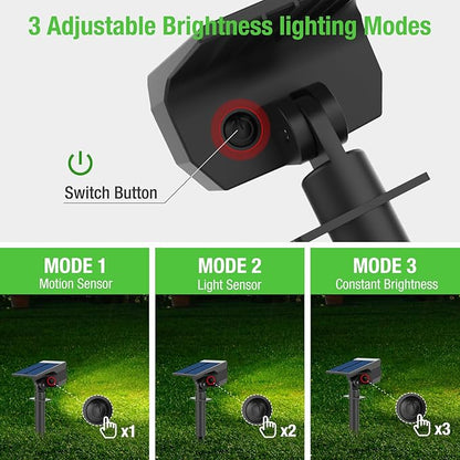 nipify Solar Spot Lights Outdoor Motion Sensor with 3 Modes, Solar Spotlights Outdoor Waterproof 2-in-1 Auto On/Off Landscape Lighting for Outside Yard Wall Garden Pathway, Cool White