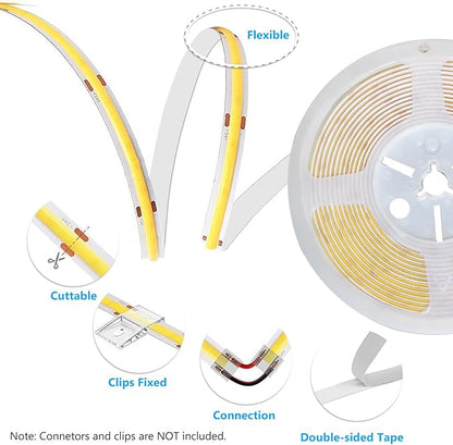 dalattin COB LED Strip Lights,16.4ft LED Lights, 608 LEDs/m High Density Flexible 24V Flexible Tape Light with Remote & Touch Control,Dimmable 2700K-6500K for Living Room, Bedroom, Kitchen Lighting