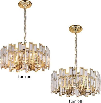 Gold Crystal Chandeliers Lighting Modern Crystal Chandelier 6 Light Contemporary Foyer Entrance Dining Room Ceiling Hanging Light Fixture Round D17.7