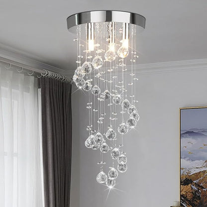 3-Lights Spairal Crystal Chandelier,Modern Raindrop Light Fixture Pendant Ceiling Mount Lamp Lighting Fixtures for LivingRoom, Bedroom, Bathroom D9“ X H21.3”