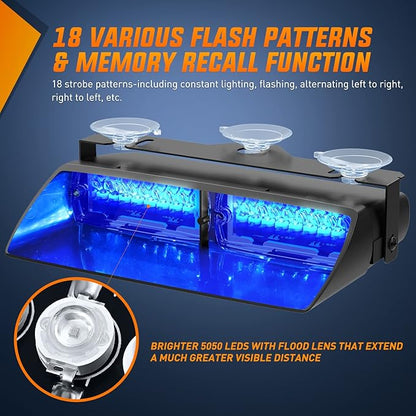Nilight Blue Emergency Strobe Lights Windshield Hazard Warning Safety Flash with Suction Cups Super Bright LED Strobe Light for Police Enforcement Firefighters Vehicle Truck