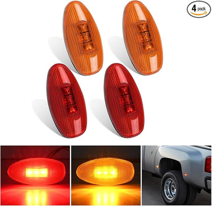 Nilight Fender Side Marker Lights 4 PCS 3 LED Red Amber Front Rear Clearance Light Compatible with 2001-2014 Chevy Silverado GMC Sierra 1500 2500HD 3500HD Dual Wheeler Trucks