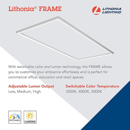 Lithonia Lighting Frame 2x4 LED Lay-in Ceiling Light, 2 ft. x 4 ft. Lighting Fixture for Offices and Classrooms, 4000/5000/6000 Adjustable Lumen Output, 3500/4000/5000 Switchable Color Temperature