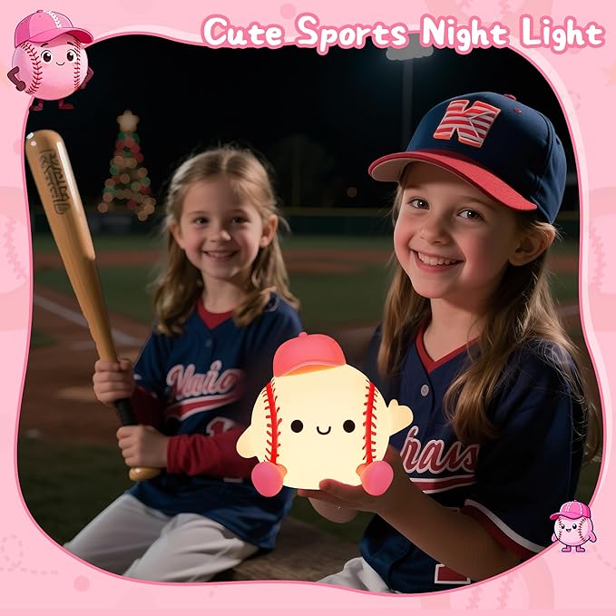 OkiyiD Softball Night Light, Cute Softball Gifts for Girls, Dimmable Rechargeable Silicone Touch Bedside Lamp for Girls Daughter Room Dorm Softball Fan Sporty Decor