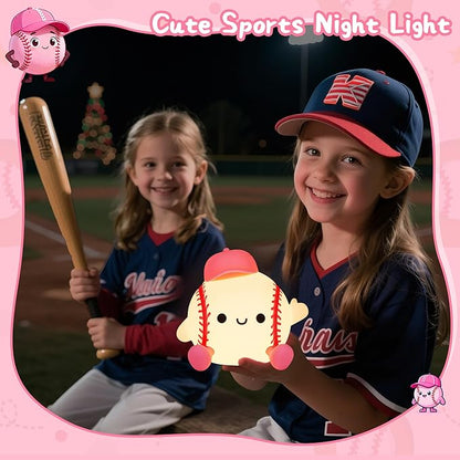 OkiyiD Softball Night Light, Cute Softball Gifts for Girls, Dimmable Rechargeable Silicone Touch Bedside Lamp for Girls Daughter Room Dorm Softball Fan Sporty Decor