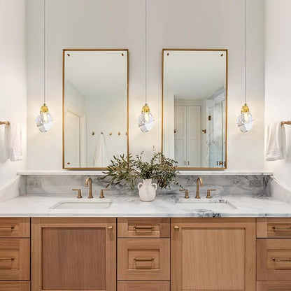 Diamond Crystal Pendant Light 3 Pack, Mini 5.5" 1-Light Hanging Ceiling Light in Gold Brushed Brass Finish with Prism Crystals and Color Changing LED for Kitchen Island, Dining Room, Bedroom, Hallway