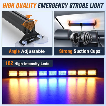 Nilight 162 LED Traffic Advisor Strobe Light Bar 2-in-1 Amber Blue Emergency Warning Hazard Lights with Controller 4 Switchable Color 36 Flash Pattern for Trucks Cars Tow Plow Construction Vehicles