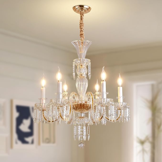 Crystal Chandeliers Light Dining Room：K9 Modern Candle Chandelier Lights for Bedroom - 6 E12 Bulbs Hanging Pendant Lighting Fixtures for Living Room Kitchen Farmhouse Hallway Ceiling Entryway