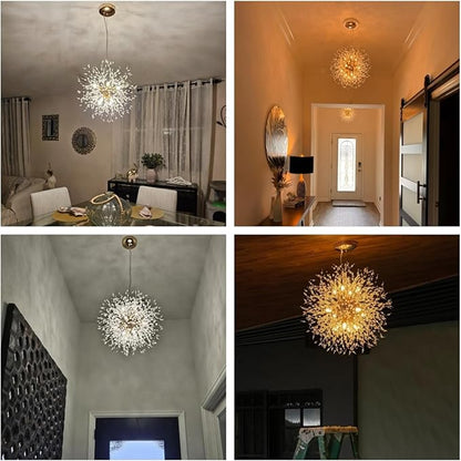 SineRise Modern Crystal Chandeliers Firework, Crystal Light Fixture, Dandelion Chandelier (8-Light, Gold) for Foyer Hallway Entryway Kitchen Bedroom