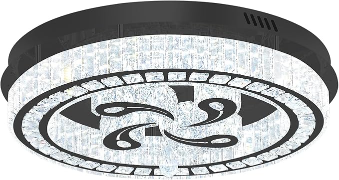 24'' Black Modern Crystal Chandelier LED Dimmable Flush Mount Crystal Ceiling Light for Living Room Bedroom Dining Room
