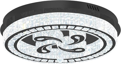 24'' Black Modern Crystal Chandelier LED Dimmable Flush Mount Crystal Ceiling Light for Living Room Bedroom Dining Room