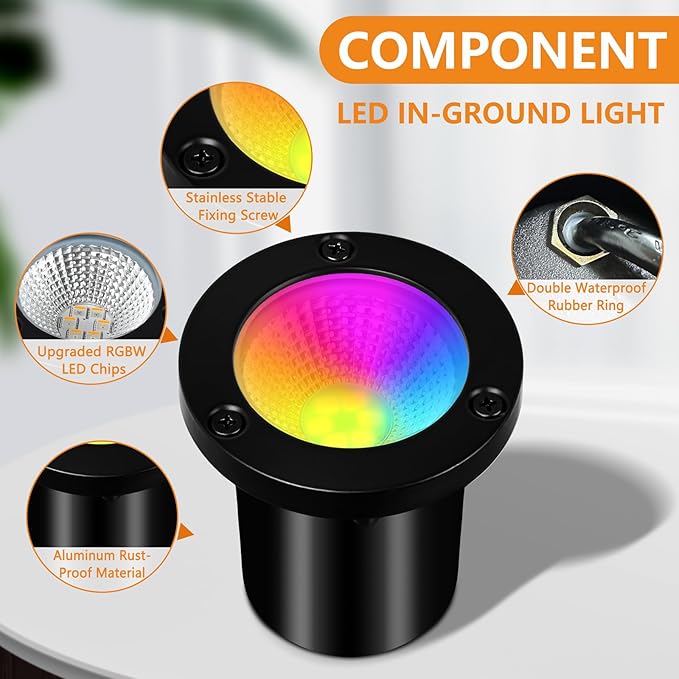 RGBW Low Voltage Landscape Lights, 16 Color Changing Outdoor In-Ground Lights IP67 Waterproof 12V-24V Landscape Spotlightst for Garden Yard Pathway Christmas(8 Pack)