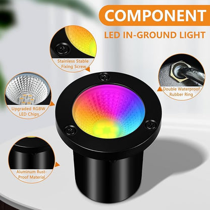 RGBW Low Voltage Landscape Lights, 16 Color Changing Outdoor In-Ground Lights IP67 Waterproof 12V-24V Landscape Spotlightst for Garden Yard Pathway Christmas(8 Pack)