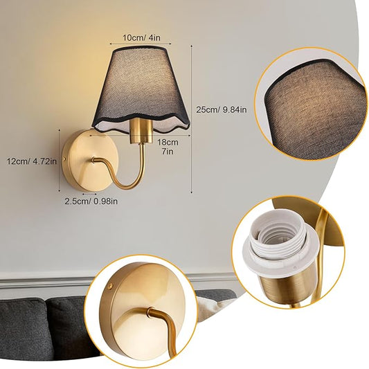 ADISUN Battery Operated Wall Sconce Set of 2, Gold Wall Lamps Rechargeable Bulbs for Living Room, Black Rattan Shade, Wireless Wall Lights for Bedroom Living Room Hallway Kitchen(2 Bulbs Included)