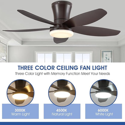 Surtime 36IN Ceiling Fans with Light and Remote/APP Control, 5-Blade Reversible Motor Ceiling Fan, 3-Color Dimmable Lighting, All-Brown Finish