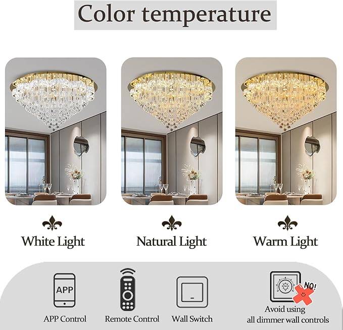 Flashing God 48inches Gold Crystal Chanderliers for Living Room Entryway Modern Crystal Folwer Ceiling Light for Foyer Interior LED Dimmable Lighting 2700k 4500k 6000k