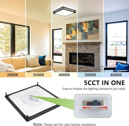Square Ceiling Light Fixture - 36W 3000K/3500K/4000K/5000K/6000K Adjustable Flush Mount Led Light for Bathroom Bedroom Kitchen Hallway (8 Pack Black(5CCT), 12 Inch)