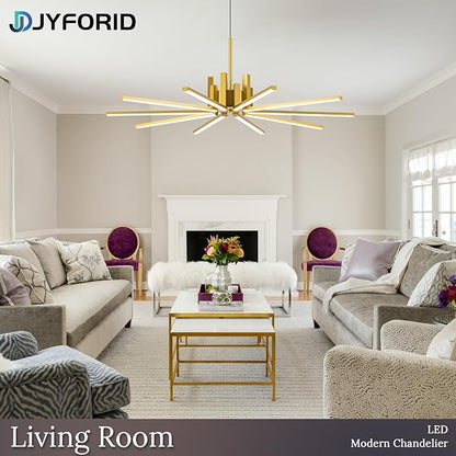 Gold Modern Sputnik Chandelier with Remote Control, 56W 3-Color Temperature Dimmable LED Chandelier for Dining Room, Hanging Adjustable Pendant Light for Living Room Kitchen Foyer Entryway