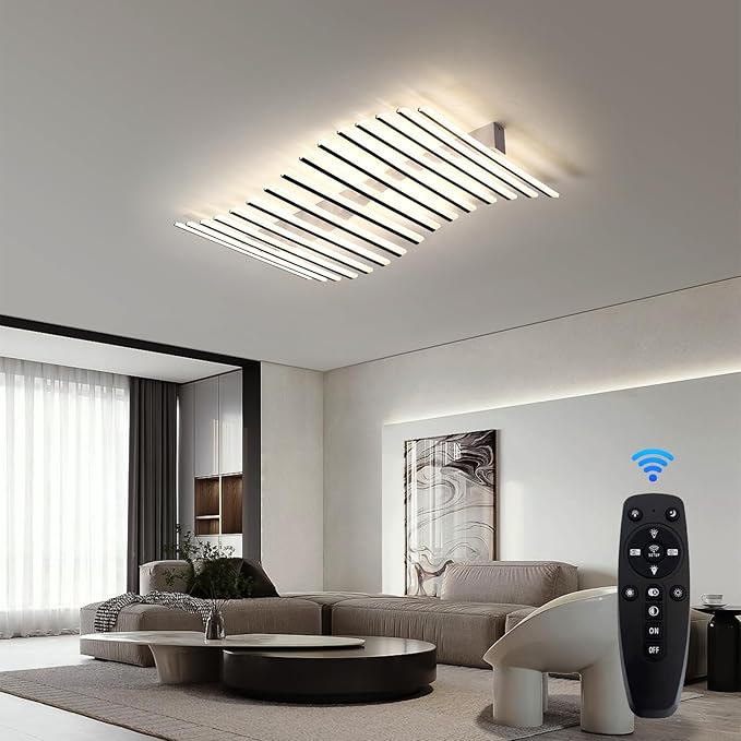 JAYMP 15 Lights Linear Modern Ceiling Light 43.3 inch Dimmable LED Chandelier Semi Flush Mount Light Fixture for Dining Room Kitchen Island Living Room