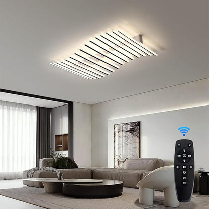 JAYMP 15 Lights Linear Modern Ceiling Light 43.3 inch Dimmable LED Chandelier Semi Flush Mount Light Fixture for Dining Room Kitchen Island Living Room