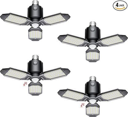Motion Sensor Garage Light, 80W Garage Lights Ceiling Led Motion Activated,Dusk to Dawn Sensor Lights,Ultra Bright LED Shop Light Bulb,Screw in Lights for Barn,Basement(4Pack)