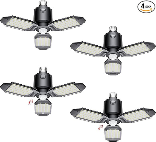 Motion Sensor Garage Light, 80W Garage Lights Ceiling Led Motion Activated,Dusk to Dawn Sensor Lights,Ultra Bright LED Shop Light Bulb,Screw in Lights for Barn,Basement(4Pack)