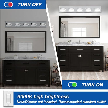 IZORRO LED Modern Bathroom Lights Fixtures(5-Light,Dimmable,360°Rotate),Chrome Acrylic Wall Lighting,Vanity Lights for Bathroom Over Mirror - 6000k 30In （No Assembly Required）