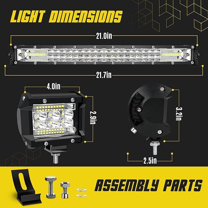 SAN YOUNG LED Light Bar Kits, (2) 20 Inch Slim Light Bars, (4) 4 Inch Pod Lights, (2) Wiring Harness, 24V ATV Tractor LED Work Lights Truck Offroad Driving [24V USE ONLY!]