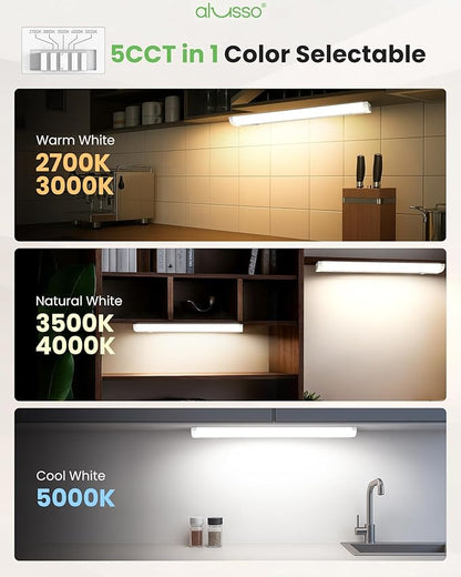 ALUSSO 18 Inch LED Under Cabinet Lighting Hardwired 120V, 5CCT Color Selectable 2700K-5000K Dimmable 10W 800LM High Brightness, CRI 90+ Strip Linkable Under Counter Lights for Kitchen Sink, 1 Pack