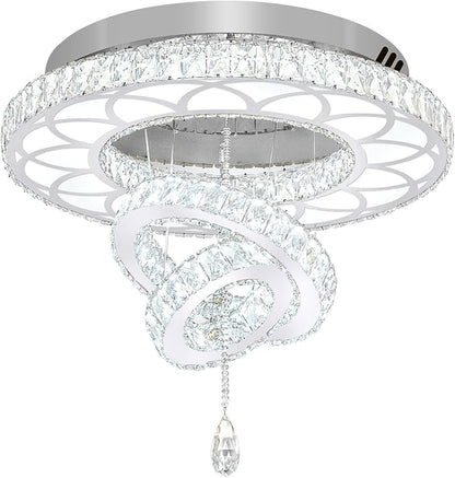 Flashing God Dia 24" Crystal Chandelier Crystal Silver Ceiling Light Fixtures LED Flush Mount Ceiling Light for Living Room Bedrooms Dining Room Dimmable 2700k 4500k 6000k