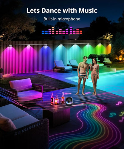 Outdoor Deck Lights 24 Packs, Smart RGBCW Fence Light, 100+ Scene Modes, Dual Lens LED String Lights with APP/Voice/Remote Control, IP65 Waterproof for Halloween Christmas Decor, 157ft White