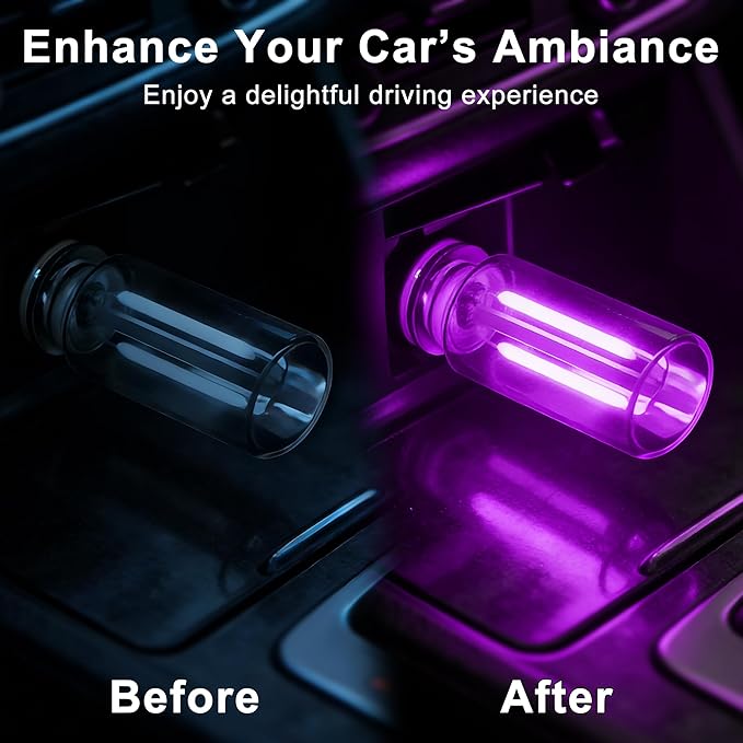 2 Packs USB Light for Car, Touch Dimmable Car Interior Ambient Lights - Portable Mini USB LED Light Bulb, Retro Glass Bottle Night Light for Vehicle, Bedroom, Hallway, Camping (Purple)