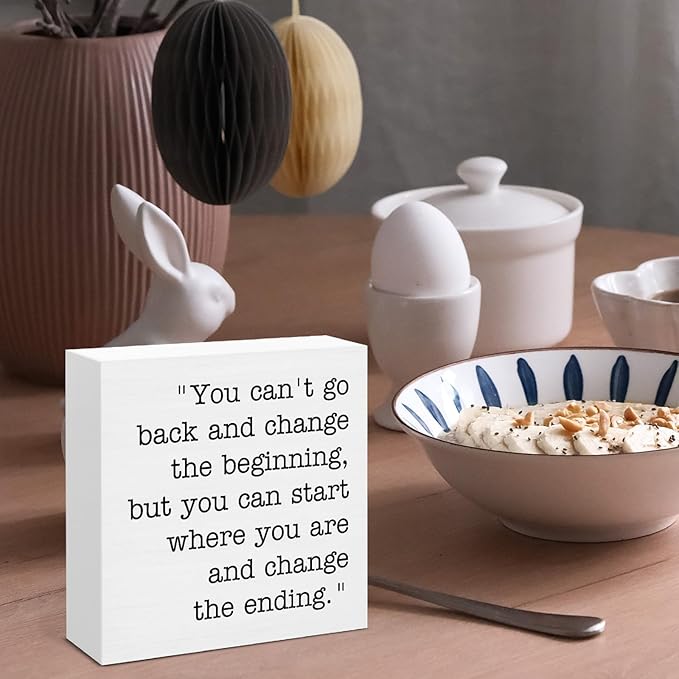 Inspirational Quotes Decor, Motivational Gifts for Women Men Friends Coworkers, Positive Wood Sign for Home Office Desk Table Shelf Decoration 5 x 5 Inches