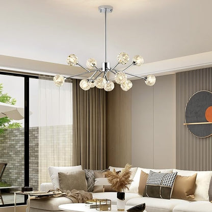 Weesalife Sputnik Chandeliers for Dining Room Light Fixture Over Table, Modern Crystal Chandeliers, 12 Lights Chrome Lighting Fixtures for Living Room Bedroom Kitchen Island Bar