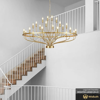 47.2" Modern Large Gold Chandelier Vintage 24-Lights Mid Century Modern Candle Style Chandeliers Light Fixture Vintage Rustic Golden Chandelier for Dining Room, Kitchen, Living Room, E12