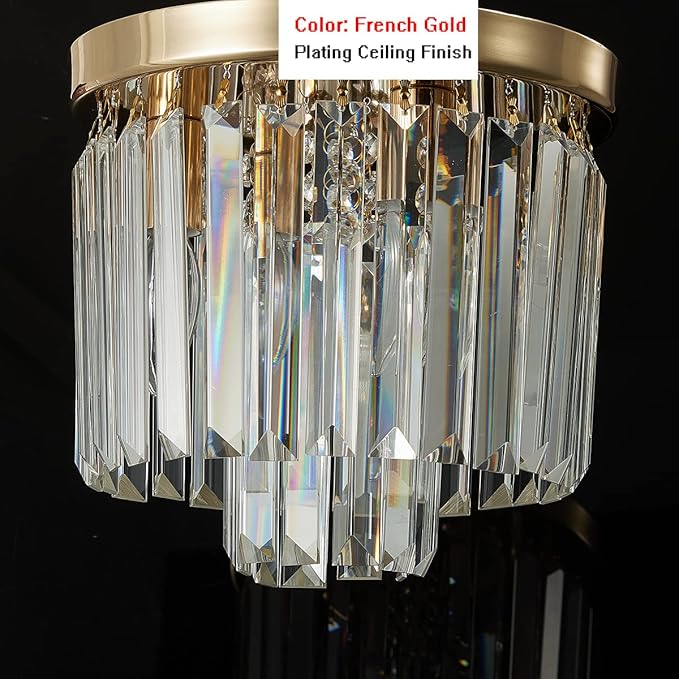 Modern Ceiling Light Crystal Chandelie,2-Tier French Gold Flush Mount Pendant Lighting Fixture for Kitchen Island Light Living Room Bedroom (3-Lights)