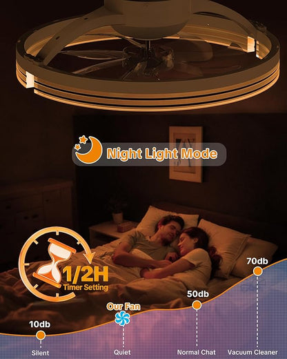 Ceiling Fans with Lights and Remote Low Profile Flush Mount LED Ceiling Fan with Lights 3000K-6500K Dimmable Foldable Fandelier Light 6 Wind Speeds Night Light for Bedroom Living Room White