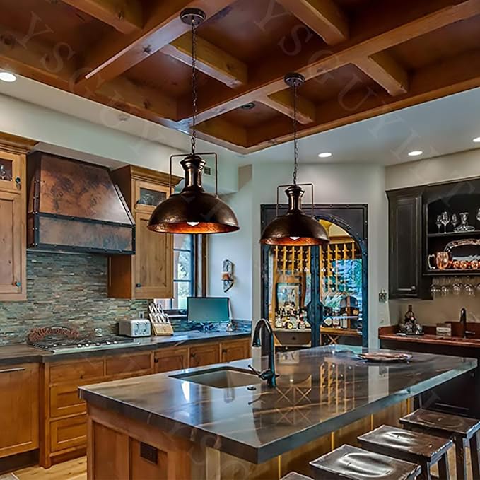 Vintage Industrial Pendant Lights E26 Retro Metal Hanging Lights, Farmhouse Hanging Lamp for Restaurant Kitchen Island Rust Color 40 cm (Bulb not Included)