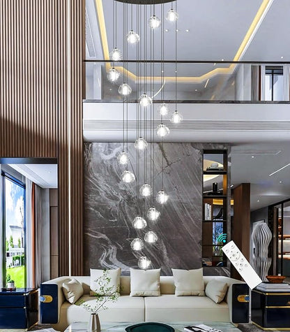 HAIXIANG LED Glam Chandelier 138 inches Long Light Luxury Crystal Ceiling Chandeliers Remote Dimmable High Ceiling Pendants Lighting Fixtures Black 20 Lights