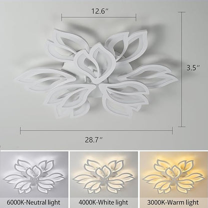 28" White Modern Flower Dimmable Ceiling Light Fixture, 9 Leaves Low Profile Flush Mount Ceiling Light for Living Room Dining Room Bedroom