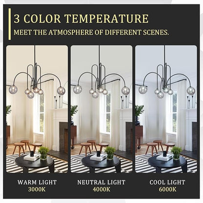 CATINER Black Chandelier Modern 6 Lights Sputnik Chandelier Large L40” Mid Century Ceiling Pendant Light Fixtures with Smoke Glass Globe Shades for Living Dining Room Foyer Bedroom