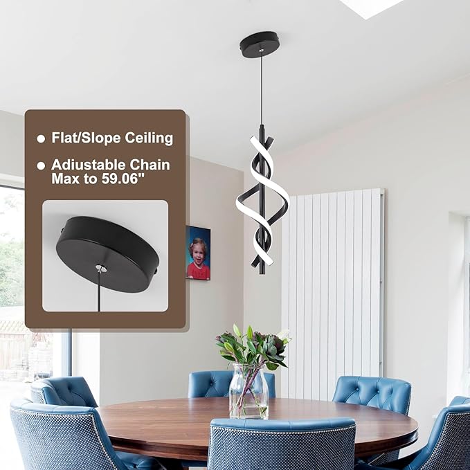 Modern LED Pendant Light Fixtures 6000K Pendant Lights Black Hanging Lamp for Dining Room Bedroom Living Room (1 Pack)