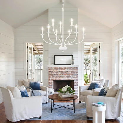 9-Light White Chandeliers for Dining Room 30 Inch Foyer Chandeliers for High Ceilings Candle Chandeliers Lighting Fixtures Mid Century Chandelier for Living Room Bedroom Kitchen Island Foyer