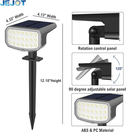 Solar Lights Outdoor Waterproof IP65, Super Bright LED with Lens, 3000K 2 Lighting Modes, Solar Powered Yard Garden Solar Spot Lights for Outside Landscape Auto On/Off -2 Pack