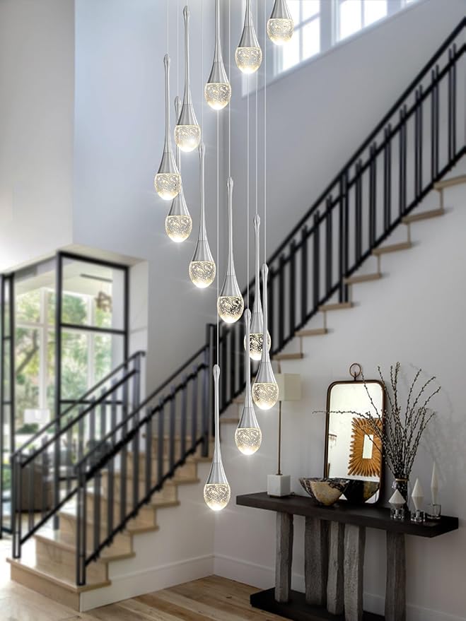 ykolupty H120'' Long Crystal Raindrop Chandelier 12 Lights Foyer Pendant Lighting Entrwey High Ceiling Chandeliers LED Dimmable Lighting…