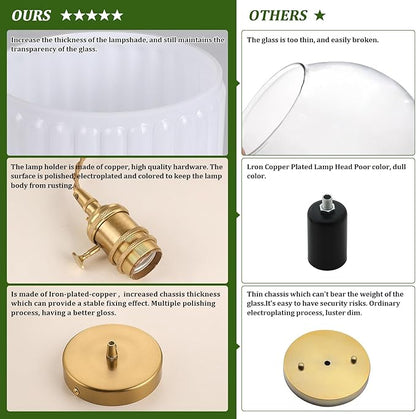 Shenmoyl Pendant Light with White Striped Glass Lmapshade, Brass Vintage Pendant Light Adjustable Hanging Light for Kitchen Island Dining Room Hallway