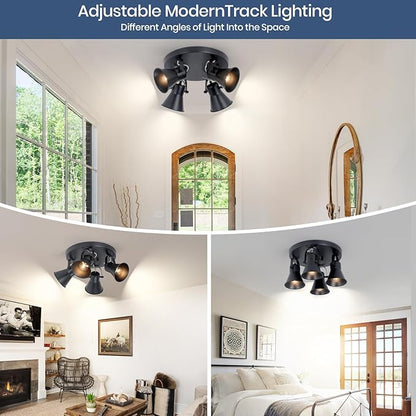 4-Light Kitchen Lighting Fixtures Ceiling, Adjustable Track Lighting Fixtures, Morden Black Directional Ceiling Light for Kitchen, Bathroom, Hallway, Dining Room, Coffee Bar.