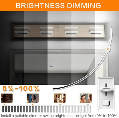 SOLFART Bathroom Light Fixtures Brushed Nickel Vanity Lights for Bathroom Above Mirror, 4 Light Led Lighting Fixture, Nickel Vanity Light,5 Color Temperature Adjustable Light Over Mirror